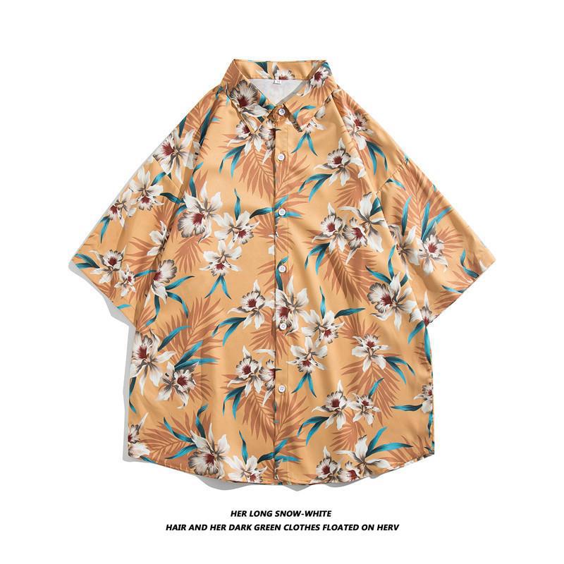 Hong Kong estilo Retro Vintage floral camisa de manga corta Estilo Hawaiano tailandés diseño sentido Ruan guapo camisa suelta para hombres y mujeres