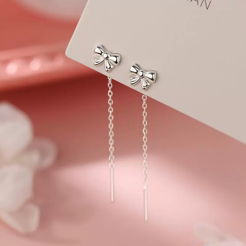 蝴蝶结耳线女2024新款小众百搭轻奢耳钉高级感气质耳饰2024年新款