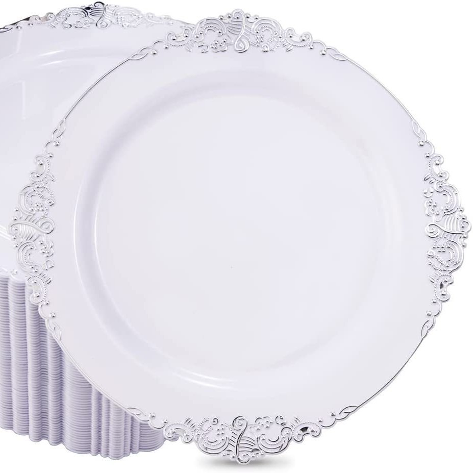 7.5인치 19cm 흰색 핫 실버 엣지 용 패턴 엠보싱 플레이트 1개