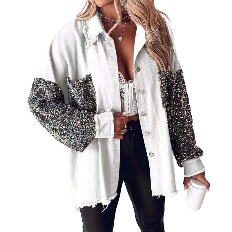 European and American Sequin Splicing Cardigan Jacket