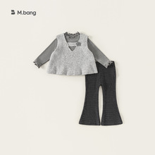 邦选童装女孩子洋气秋装儿童木耳边衣服毛衣三件套秋季女童套装