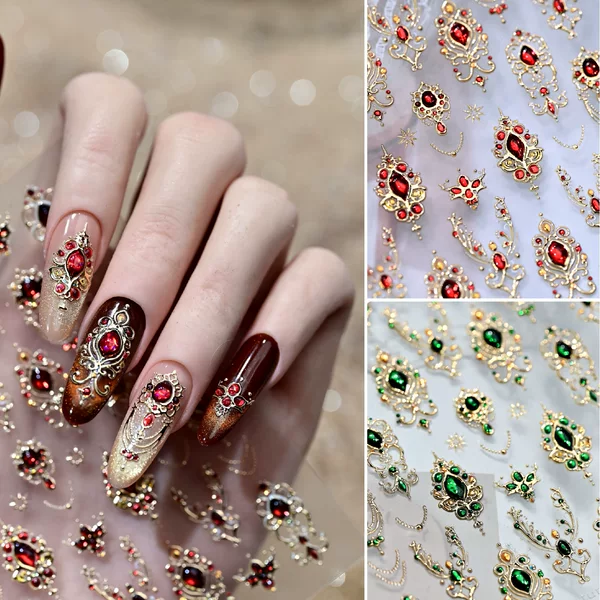 Retro Baroque Scepter Hot Stamping Manicure Stickers Luxury High-Quality Imitation Gemstone Jewelry Nail Accessories