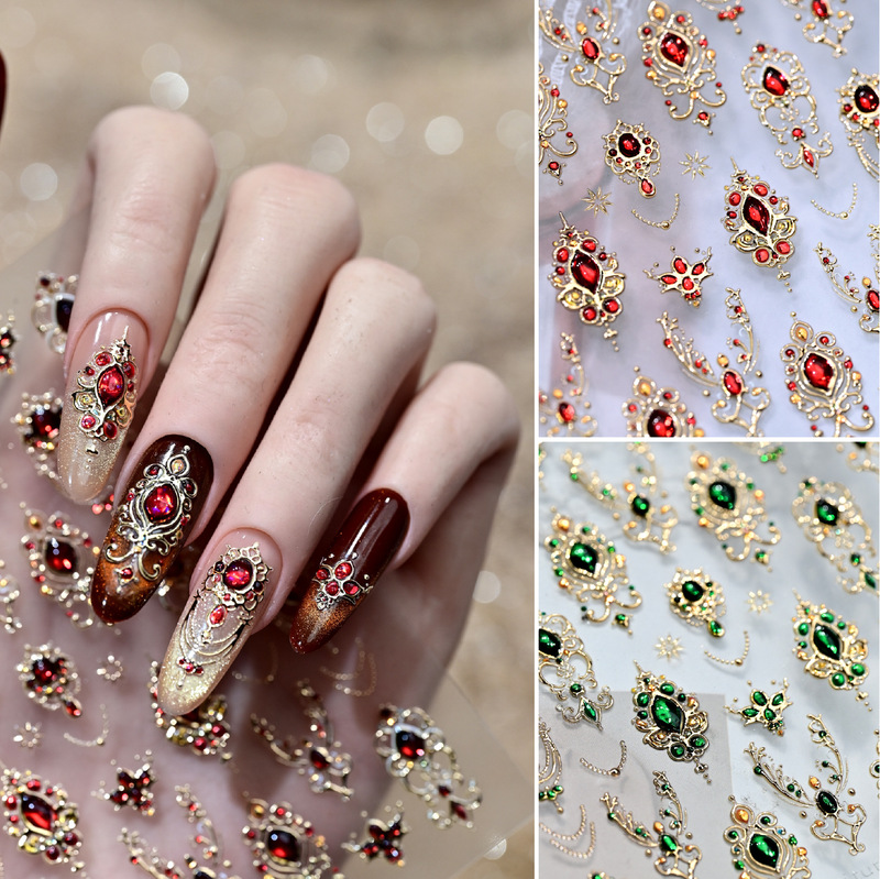 Retro Baroque Scepter Hot Stamping Manicure Stickers Luxury High-Quality Imitation Gemstone Jewelry Nail Accessories