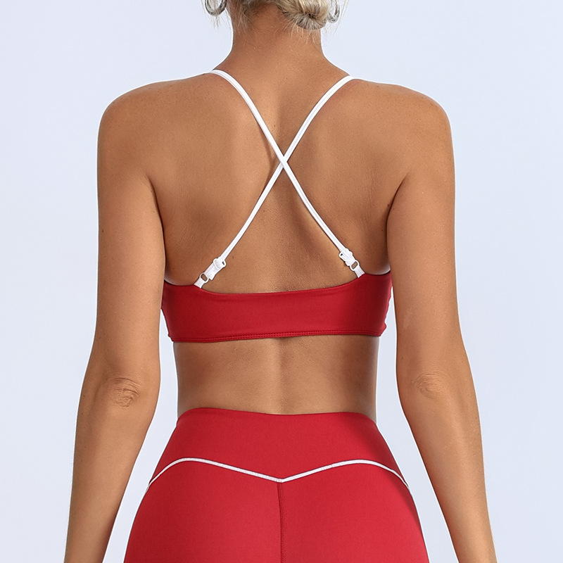 Nueva ropa de fitness transfronteriza para mujeres correa de hombro ajustable con almohadilla de pecho europea y americana sexy conjunto de yoga de espalda abierta