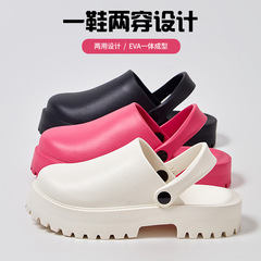 跨境熱賣新款休閒百搭厚底拖鞋女外穿學生宿舍高跟包頭松糕底涼拖