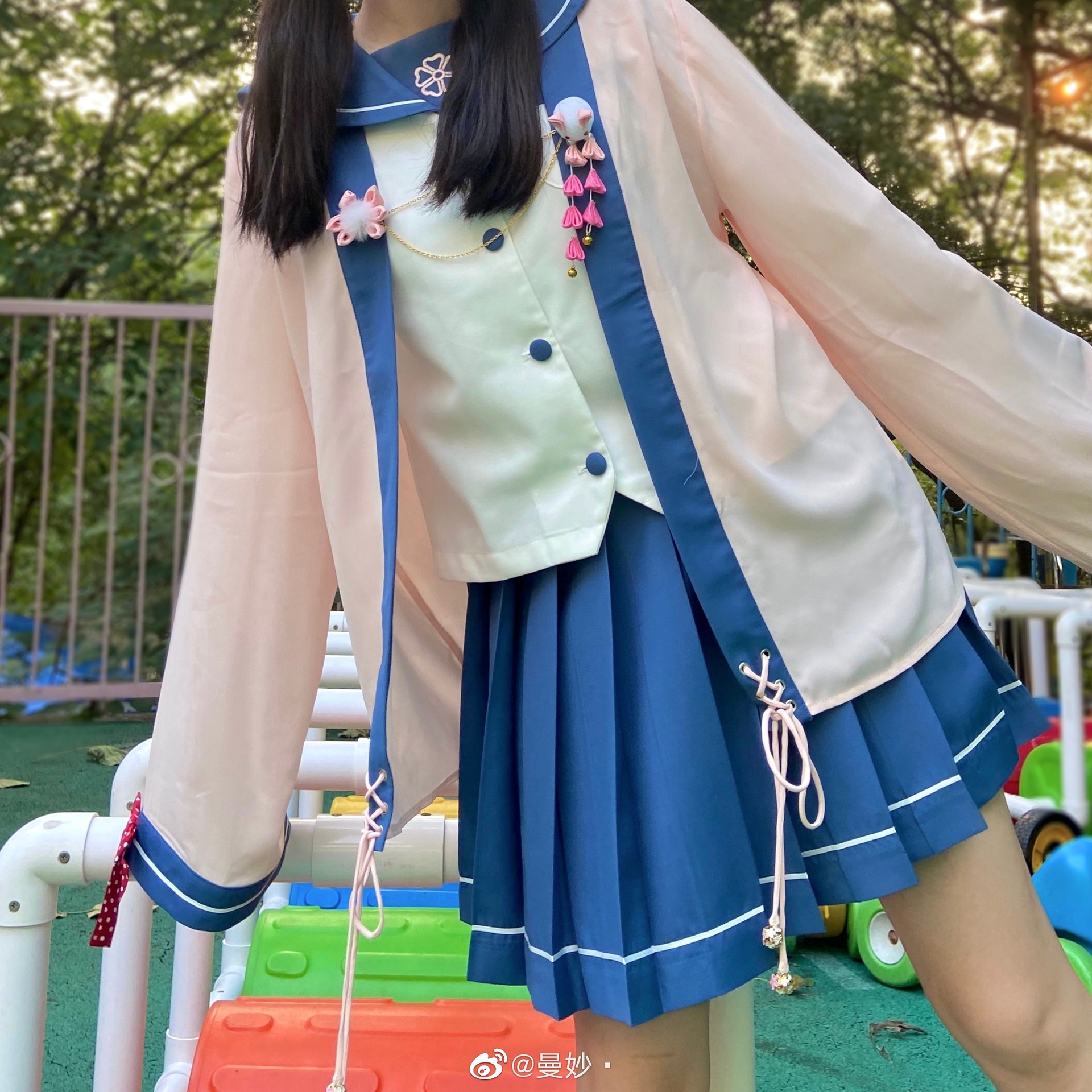【摇铃】原创汉服对交穿半袖明制披风马面春夏款正品三件套带挂件