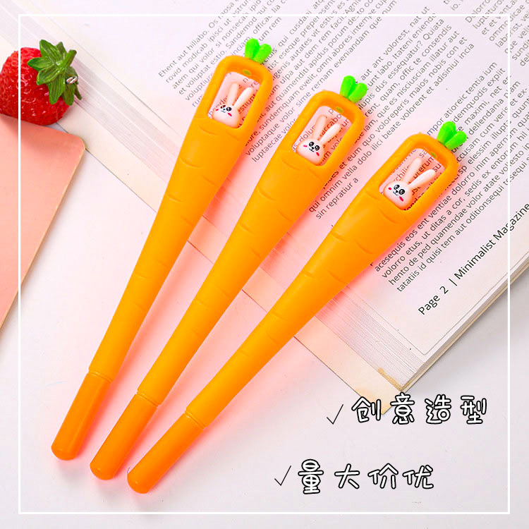 Pluma de gel de zanahoria creativa pluma de agua de conejo de dibujos animados lindo estudiante papelería suministros de oficina pluma de firma al por mayor