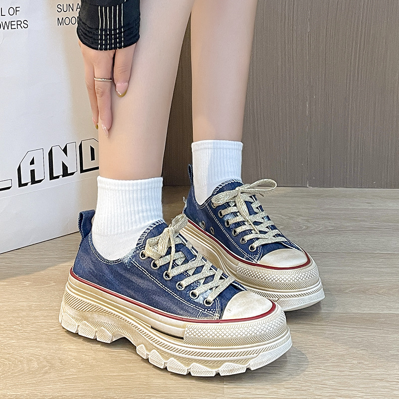 Estilo coreano retro zapatos de lona angustiados zapatos sucios 2023 primavera y verano plataforma muffin zapatos casuales zapatos de mujer mendigo a juego
