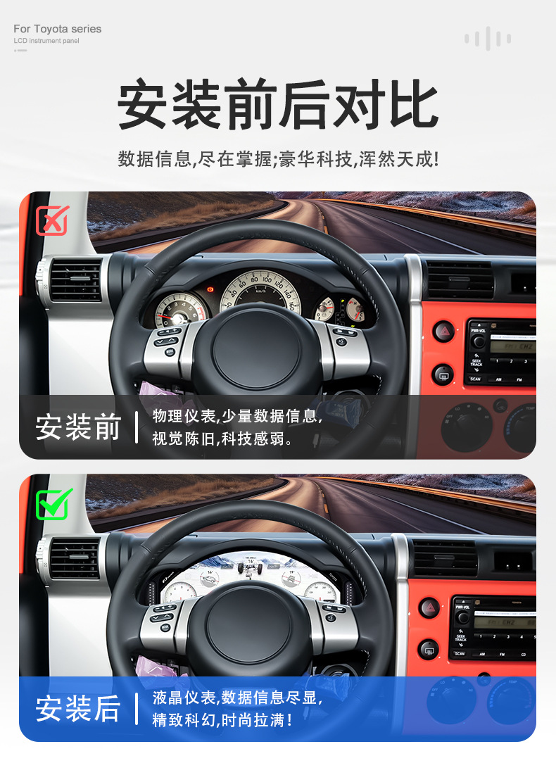 Suitable for Toyota Fj Cruiser 08-23 Models, Full Lcd Car Display Instrument with Multiple Ui Options, Non-Destructive Upgrade