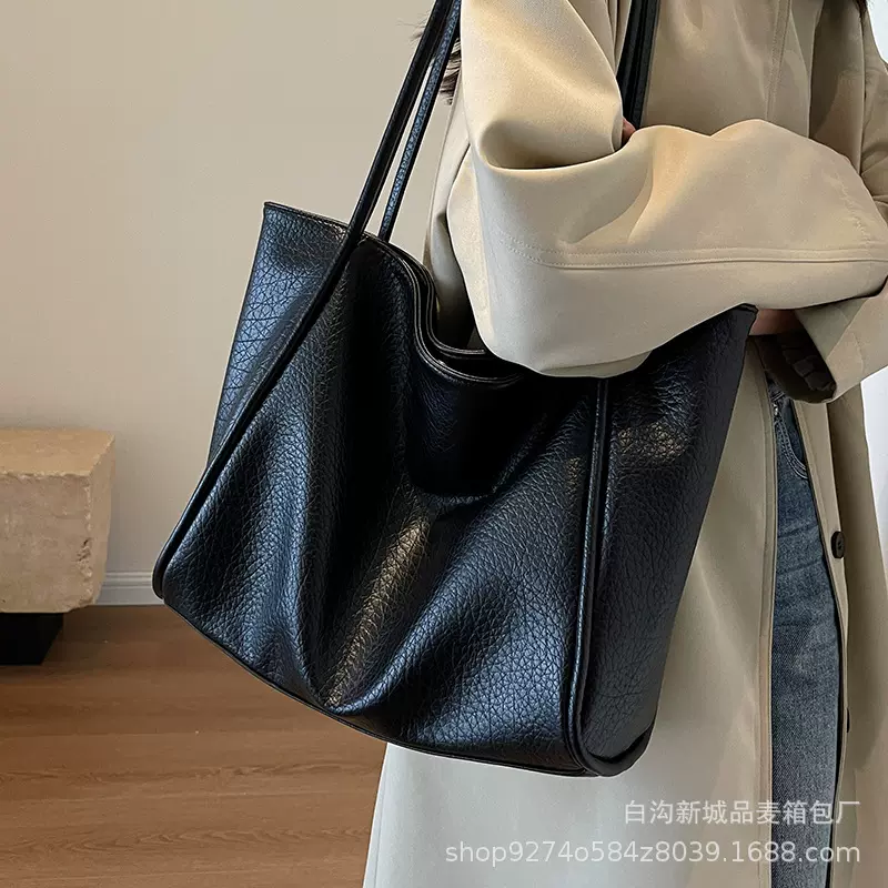 跨境外贸单肩包包女士2025新款纯色大容量托特包时尚质感通勤包