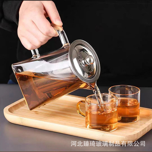 Square glass teapot, high borosilicate fair teapot, stainless steel teapot wholesale with filter, high temperature glass flower teapot