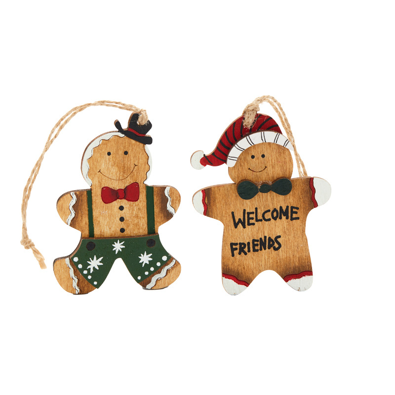 Buscando madera 8cm Navidad pintada a mano pan de jengibre hombre pequeño colgante decoración de Navidad escenario decoración de props