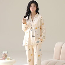 新款带胸垫仿棉月子服夏季薄款产后产妇孕妇睡衣春秋女待产哺乳装
