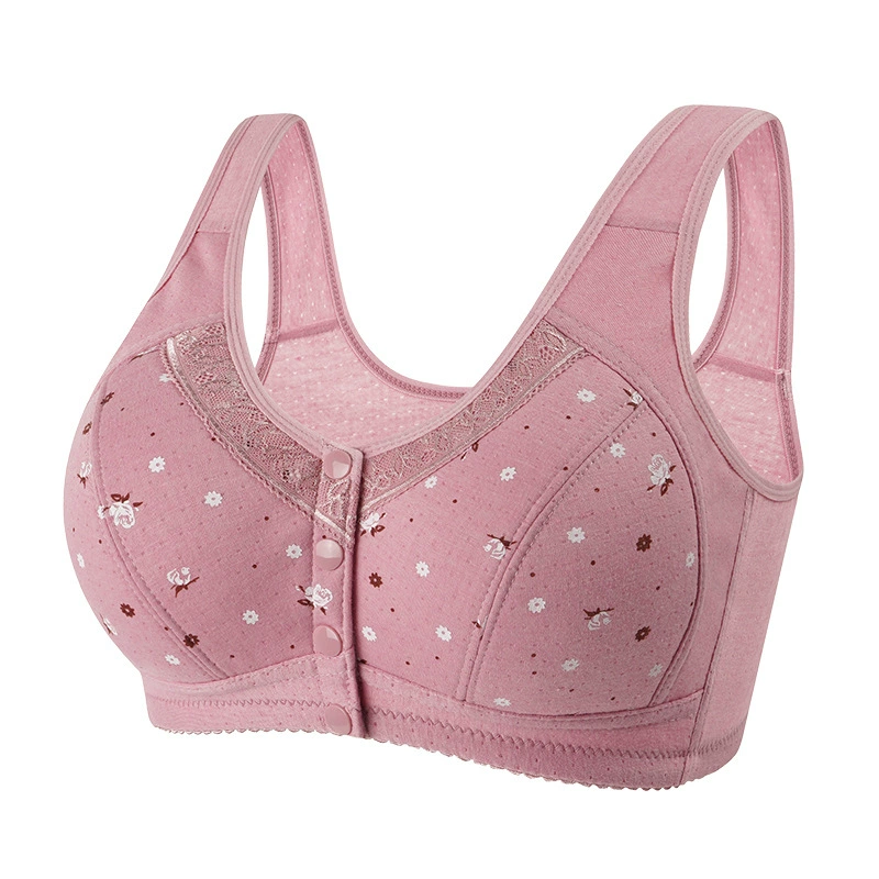 Underwear, wireless bra, summer thin pillow, vest, for middle age, front lock, plus size