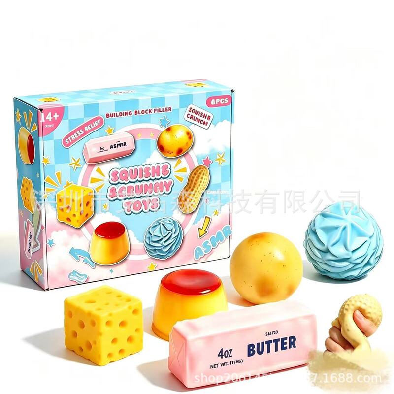 SQUISHY CRUNCHY TOYS 6-piece set of realistic crunchy food building blocks stress-relief toy set SQUISHY CRUNCHY TOYS 6-piece set of realistic crunchy food building blocks stress-relief toy set