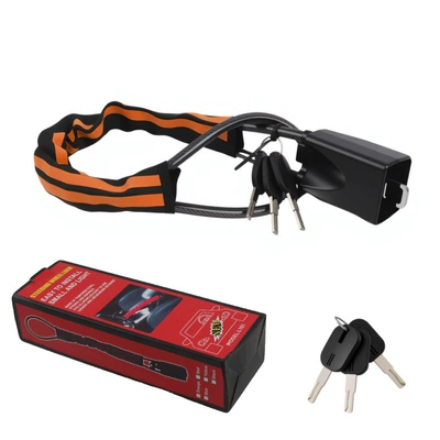 Car lock – portable car lock - wire-rope-style-black-and-orange-3-flat-tooth-keys