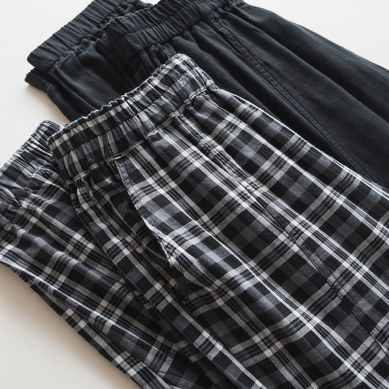 Double-Layer Cotton Gauze Cuffed Anti-Mosquito Pants Customer-Supplied Yarn Fabric Loose Breathable Plaid Plus-Size Casual Pants for Women New # 588