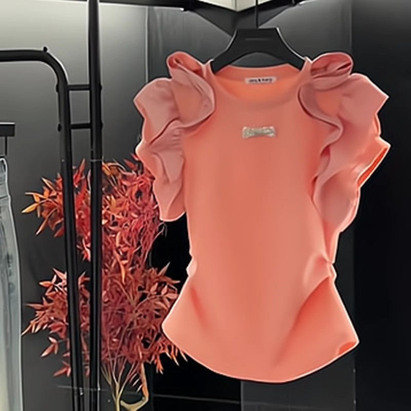 Plus Size Women's Clothing 1.0-150kg Slim Fashion Women's Clothing Ruffle Design Sleeveless T-Shirt Slimming Look and Stylish Short-Sleeved T-Shirt Plus Size Women's Clothing 1.0-150kg Slim Fashion Women's Clothing Ruffle Design Sleeveless T-Shirt Slimming Look and Stylish Short-Sleeved T-Shirt