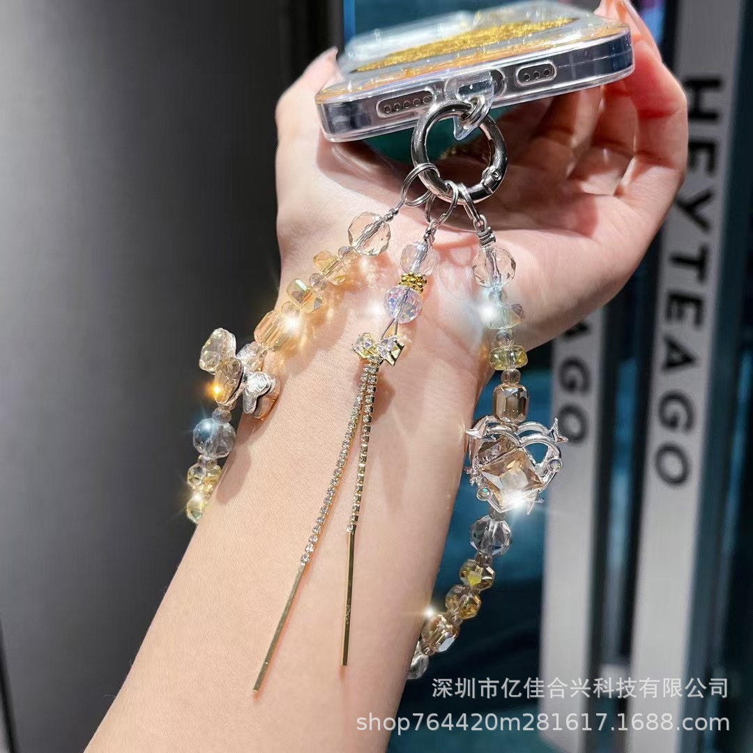 Amor zircon diamantes mariposa colgante de cristal cuentas de teléfono móvil colgante cadena de PVC ligera de lujo temperamento boutique doble cadena