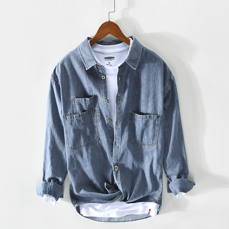 Summer Shirt for Teenagers, Men's Thin Jacket D212, New Spring and Summer Men's Cotton Slim-Fit Denim Long-Sleeve Shirt