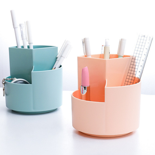 Children's Day rotating pen holder office student desktop pen storage box office storage three-hole makeup brush box