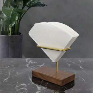 Hot sale vintage hand coffee filter paper holder black walnut wooden base brass bracket fan-shaped V60 filter paper Universal