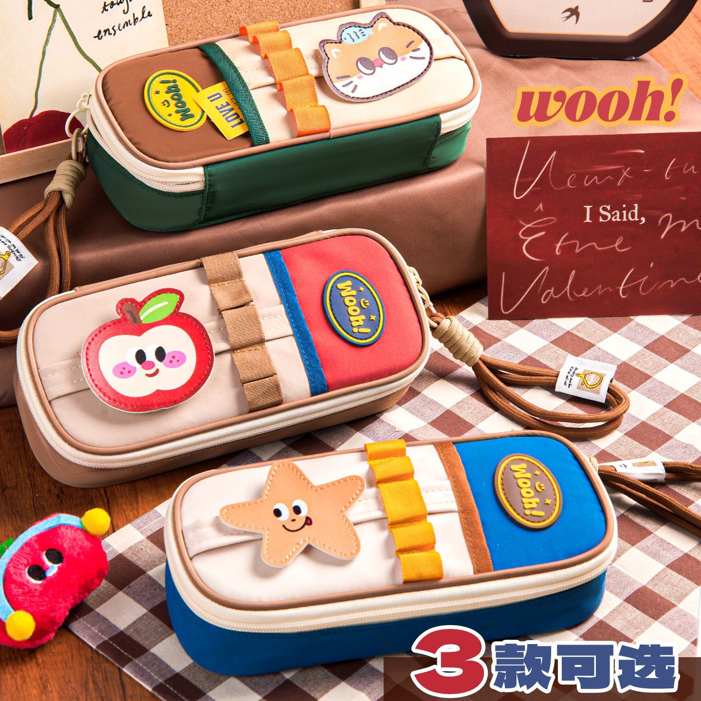 Nueva bolsa de lápiz vertical Star Macaron bolsa de lápiz para estudiantes bolsa de papelería zipper