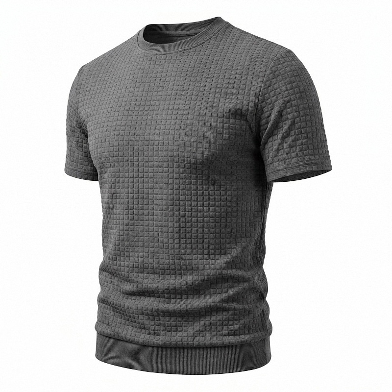 2024 transfronteriza nueva estación independiente primavera y verano de los hombres de Amazon pequeña camiseta a cuadros cuello redondo casual top de moda