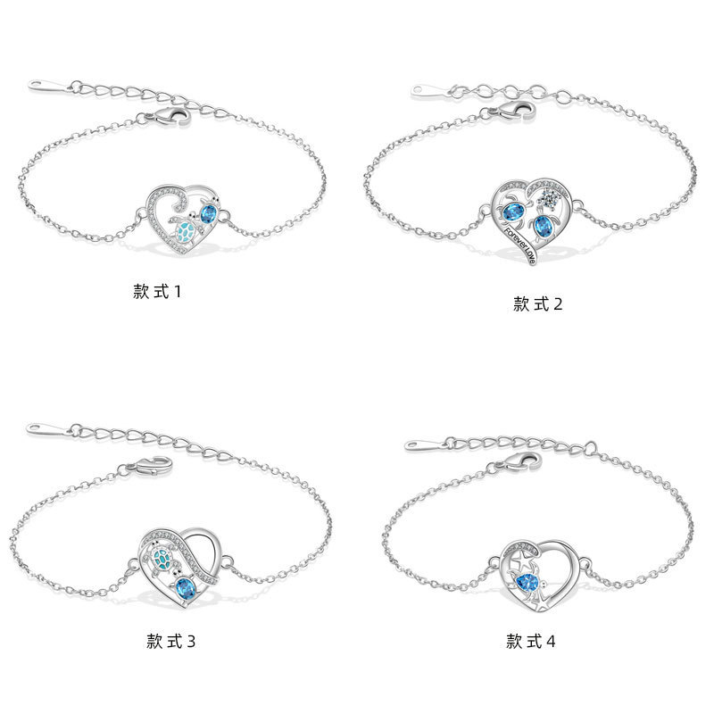 European and American Fashion Jewelry Cross-Border Hot Selling Ocean Series Longevity Turtle Heart Bracelet for Mother Mother's Day Gift