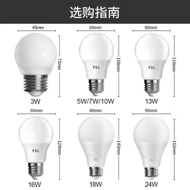 FSL LED lights, round energy-saving lamp, bulb, industrial table lamp for living room for bedroom, with screw socket