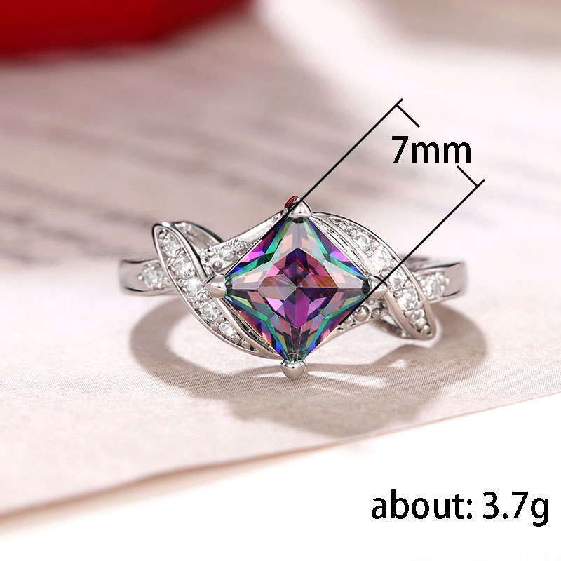 Bunter Zirkonring Für Damen, Eleganter Quadratischer Modeschmuck_voghion.com