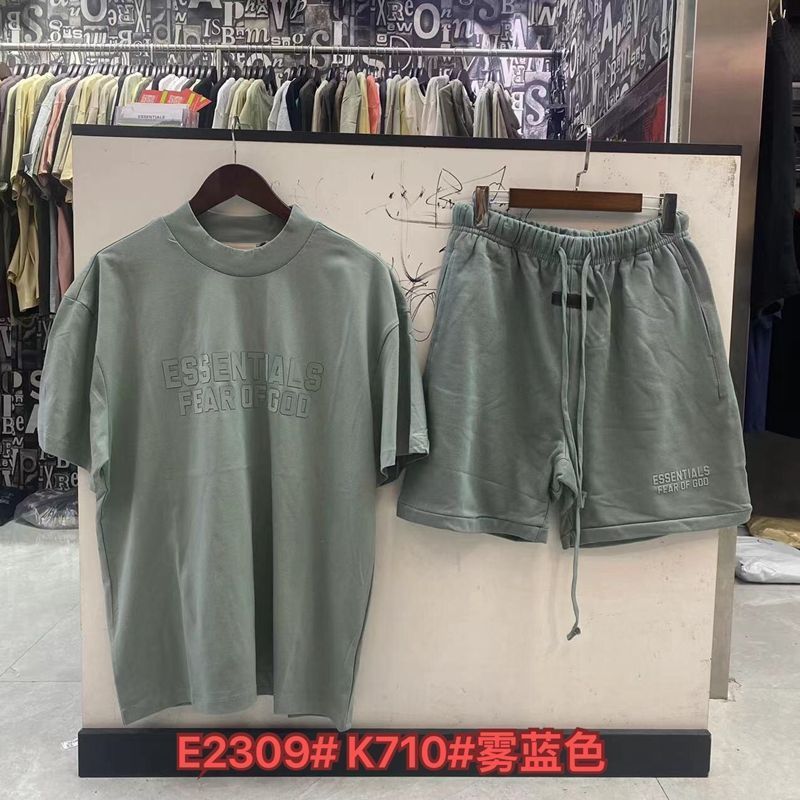 FOGESS Camiseta de cuello redondo, manga corta, camiseta de cuello de terry, pantalones cortos, set suelto, moda masculina, juventud, 18 - 24 años