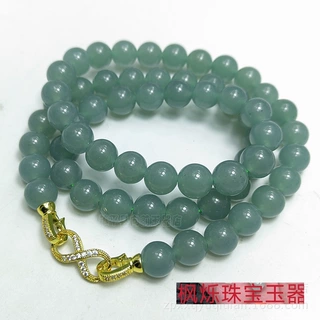 翡翠蓝水色圆珠项链石英岩玉女士单圈项链多圈手串妈妈链珠串批发