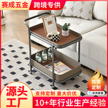 双层可移动马鞍皮边几轻奢沙发小推车茶几客厅皮质不锈钢餐车