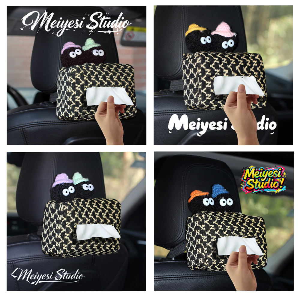 Black Coal Ball Car Tissue Box Cartoon Cute Car Tissue Holder Female Interior Decoration Items Car Interior Essentials Collection