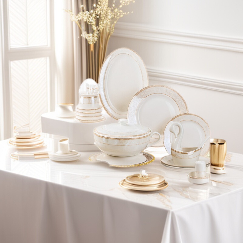 Bone China Tableware Rice Bowl Soup Bowl Noodle Bowl Dish Plate Jingdezhen Ceramic Bowl Chopsticks Bowl Plate Set Relief