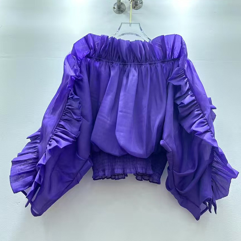 Korean Spring and Autumn New Style Sweet Solid Color Ladylike Elegant Ruffle Sleeve Lace Shirt Korean Spring and Autumn New Style Sweet Solid Color Ladylike Elegant Ruffle Sleeve Lace Shirt