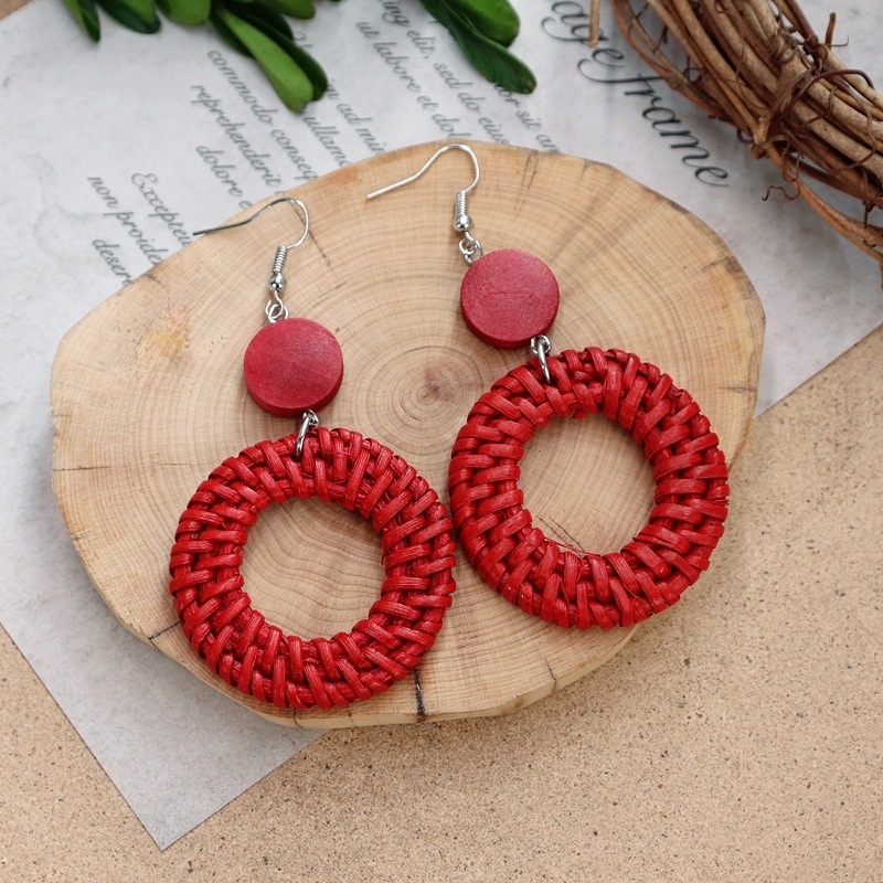 1 Pair Fashion Geometric Alloy Natural Rattan Wood Handmade Women's Drop Earrings display picture 16