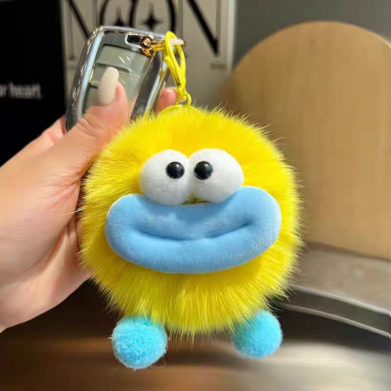 Hermoso cabello de zorro verdadero boca pequeña bola de carbón colgante llavero de coche muñeca bolso colgante regalo