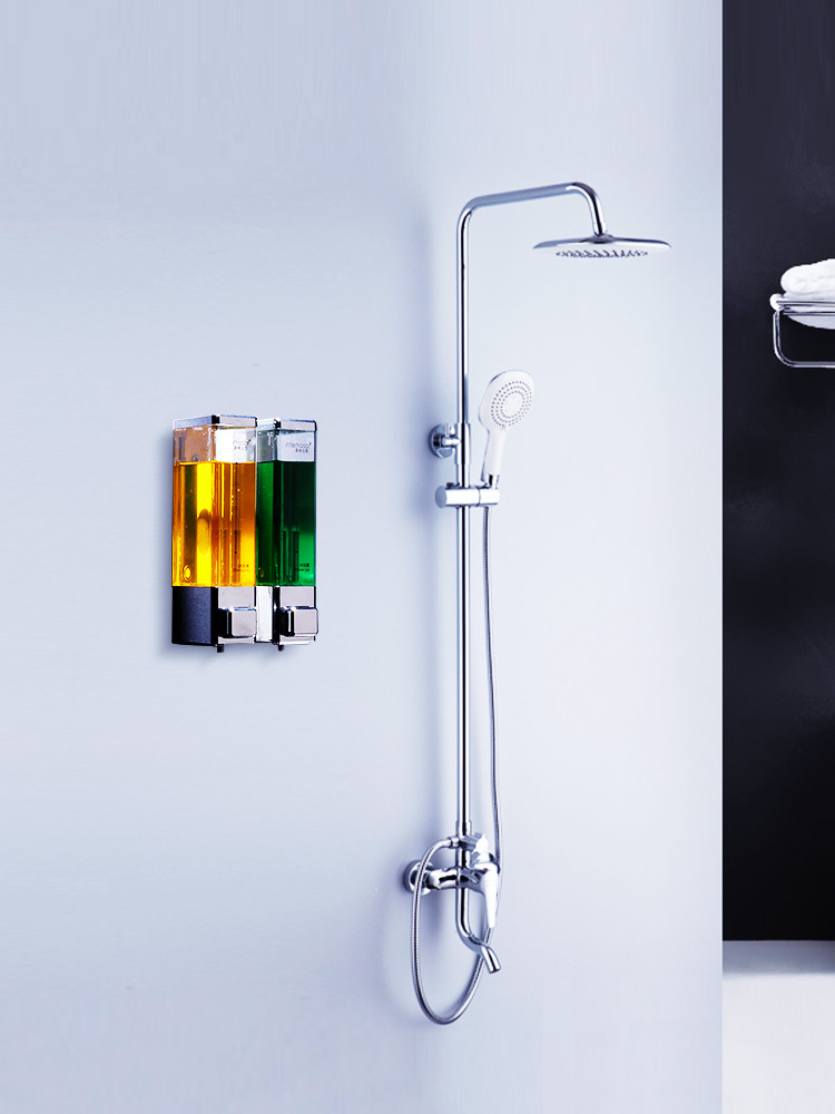 英特汉莎酒店浴室壁挂式手动按压皂液器双头沐浴露盒给皂器盒批发