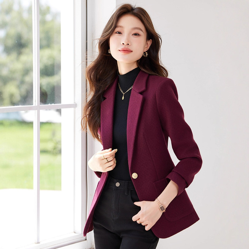 Dark Purple Woolen Suit Jacket for Women Winter and Autumn 2025 New High-End Elegant Casual Small Suit Top