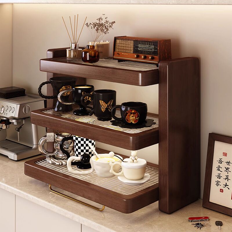 Solid Wood Cup Holder, High-End, Light Luxury, Multi-Layer Storage Rack, Coffee Corner Arrangement, Water Cup Holder, Coffee Cup Storage Rack