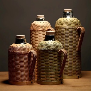 Retro Thermos Thermos Bottle Household Thermos Glass Liner Old-Fashioned Boiling Water Bottle Tea Room Thermos Bottle Bamboo Woven Xichen