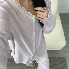 松霏仙女风蕾丝睡衣套装舒适慵懒宽松秋冬新款长袖可外穿家居服