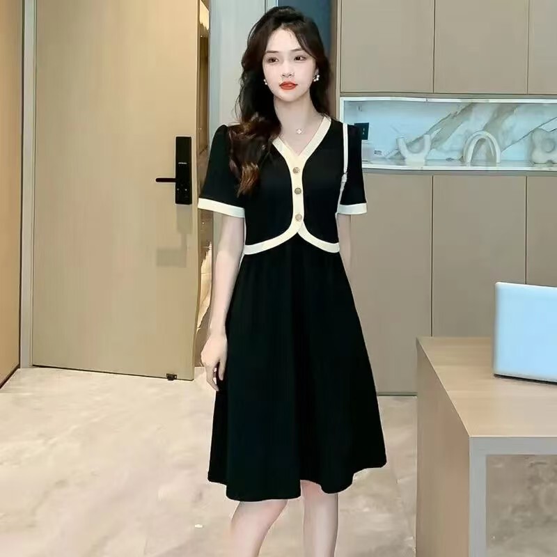 大码女装连衣裙2025夏季新款香风名媛显瘦mm小黑裙30到40岁妈妈裙|undefined