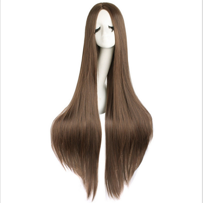 Anime Cosplay Wig European American Style Center Parted Fashionable Bangs Extra Long Straight Hair Full Head Cover Synthetic Clip-in_voghion.com