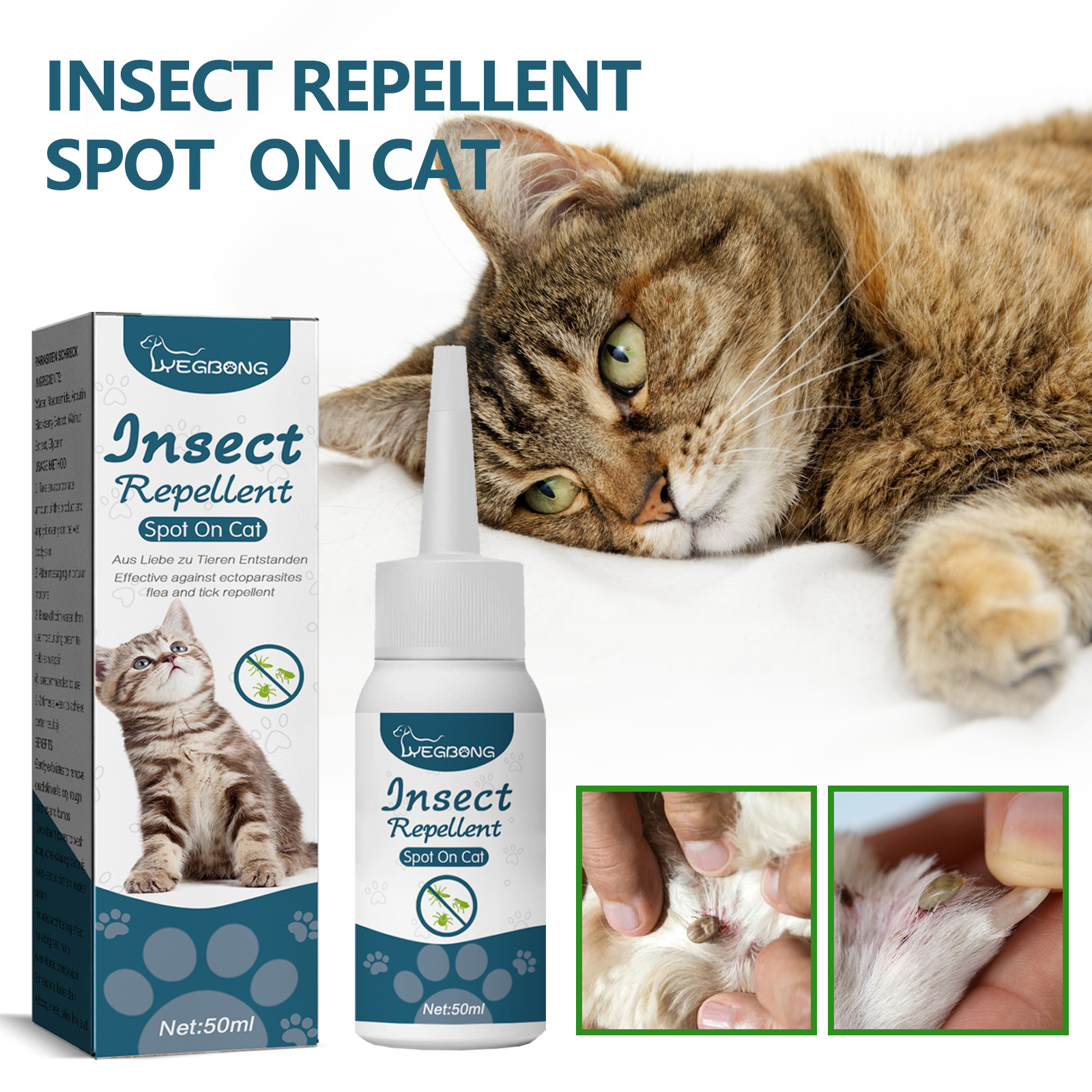 Yegbong pet antipulci gatti, cani, detergente esterno per la pelle vermifugo per pidocchi, zecche e zecche_voghion.com