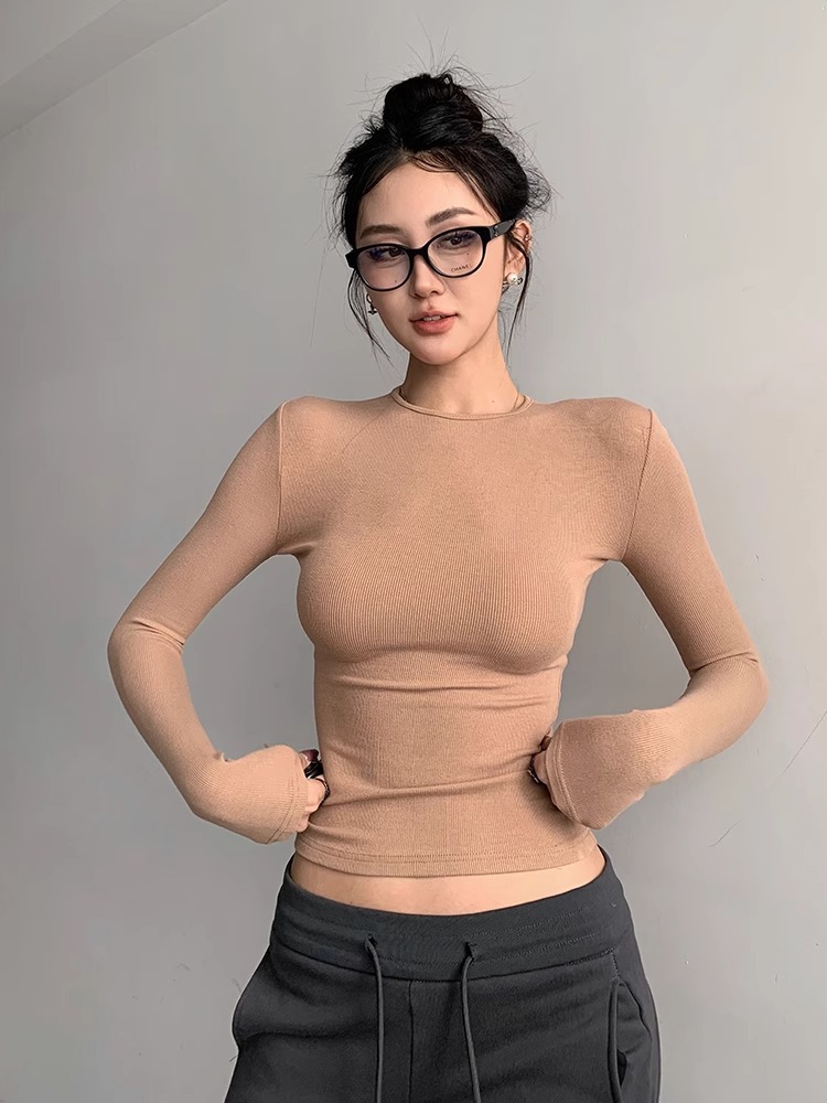 Autumn New Style Sexy Bottoming Shirt for Eating Earthy Girls, Round Neck, Slim Fit, Sister Top, Layered Long-Sleeved T-Shirt