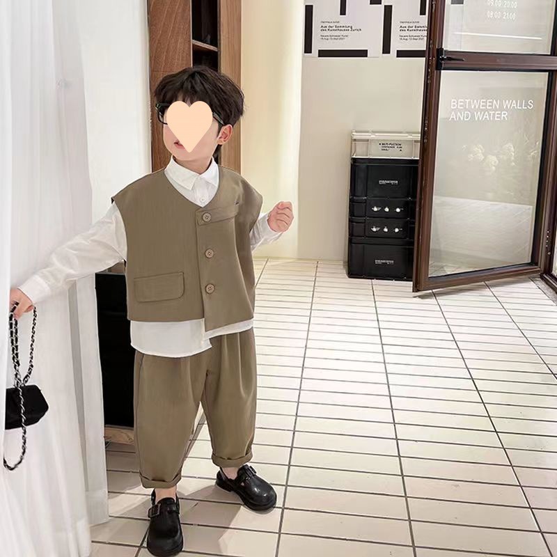 男の子秋服セット2025新作子供秋服男の子ベビーカジュアルスーツベスト3点セット秋新作|undefined