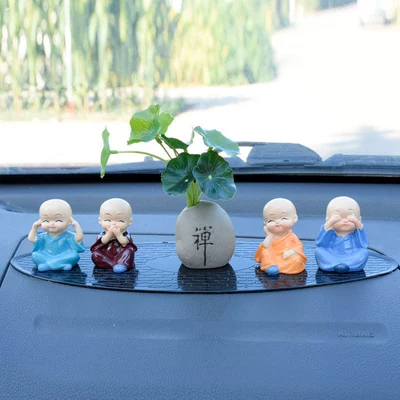 Cute Zen-Style Resin Figurine, Car ornaments - four-no-monk-lotus-leaf-zen-leopard-mat
